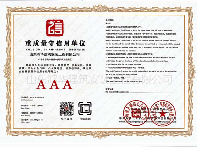 重质量守信用单位